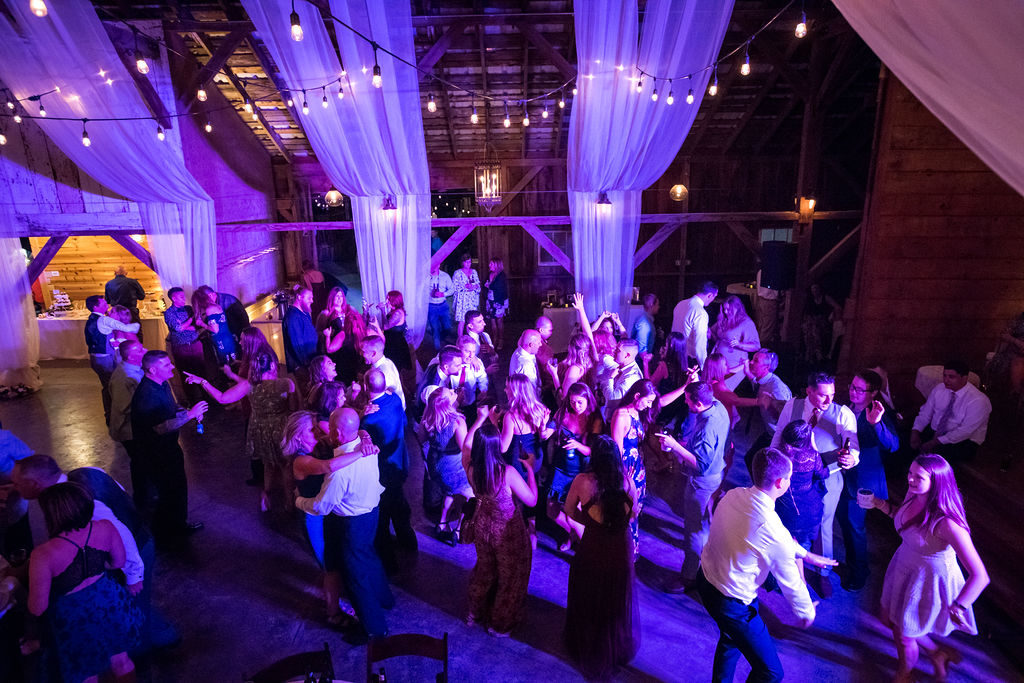 Dance lighting for barn wedding