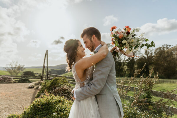 Happy couple at their rustic glam wedding at The Haven in Tomales, CA 